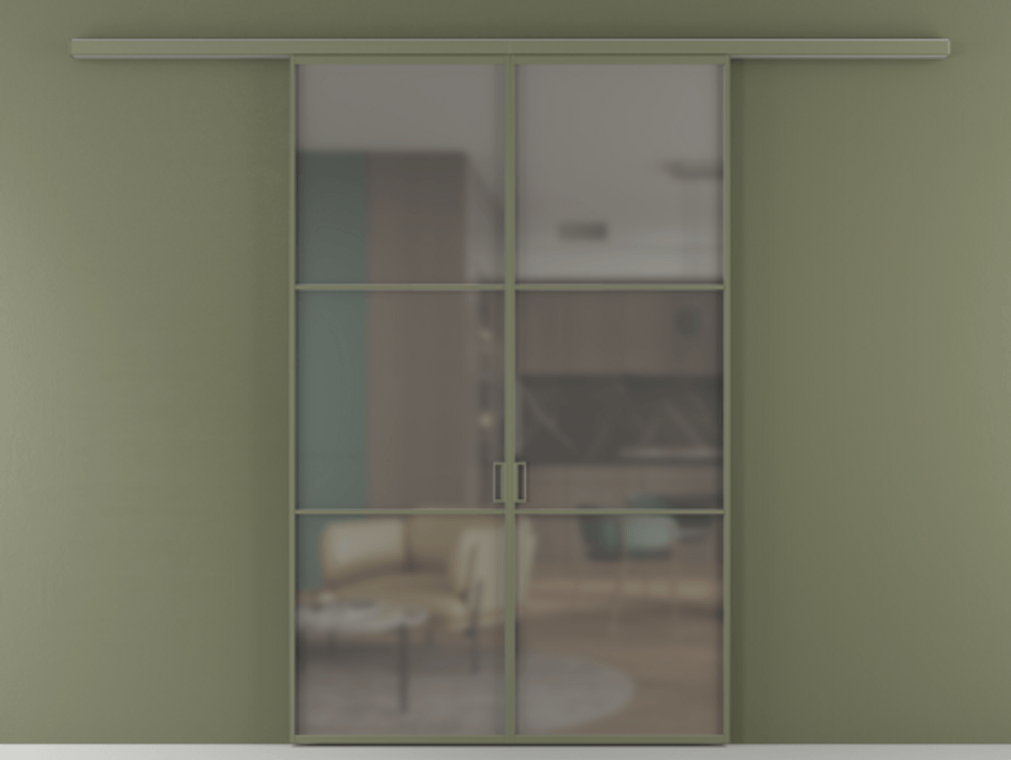 Перегородка Formato вдоль стены 2 створки АЛПР 040.03 Алюминий оливковый тёмный Сатинированное серое стекло, триплекс Цена 1571350 AMD | Volhovec
