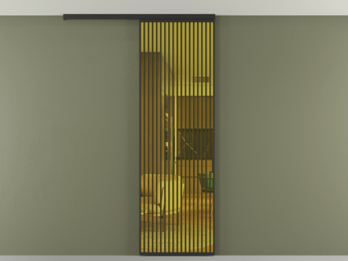 Перегородка Формато вдоль стены на потолок 1 створка АЛПР 040.06 Алюминий Черный Прозрачное жёлтое стекло, триплекс Цена 1147600 AMD | Volhovec