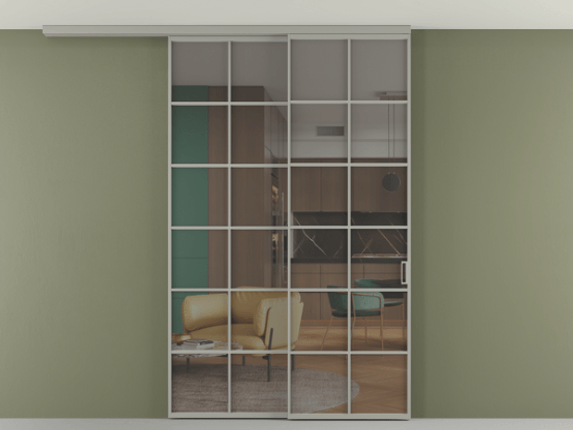 Перегородка Формато вдоль стены на потолок 2 створки с синхронным механизмом АЛПР 040.05 Алюминий нейтральный серый Прозрачное серое стекло, триплекс. Цена 291704 ₽ 1. Полотно 2 шт. (800/2100 мм)
2. Комплект установки раздвижной системы
3. Базовый комплект фурнитуры
4.Ручка Рондо. Фабрика дверей Волховец 8 (800) 551 43 19 Перегородка Формато вдоль стены на потолок 2 створки с синхронным механизмом АЛПР 040.05 Алюминий нейтральный серый Прозрачное серое стекло, триплекс Цена 291704 ₽ | Volhovec