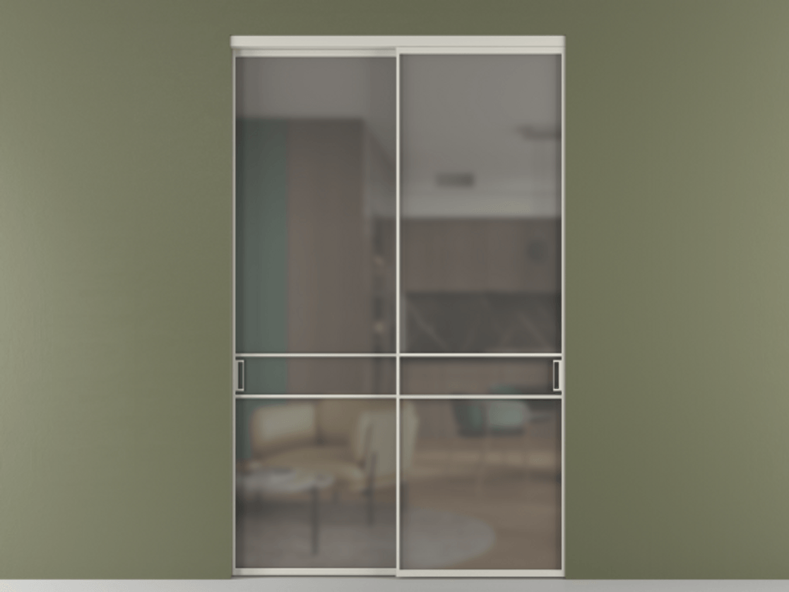 Перегородка Формато внутри проёма 2 створки АЛПР 040.02 Алюминий тёплый серый Сатинированное серое стекло, триплекс Цена 2864510 AMD  | Volhovec