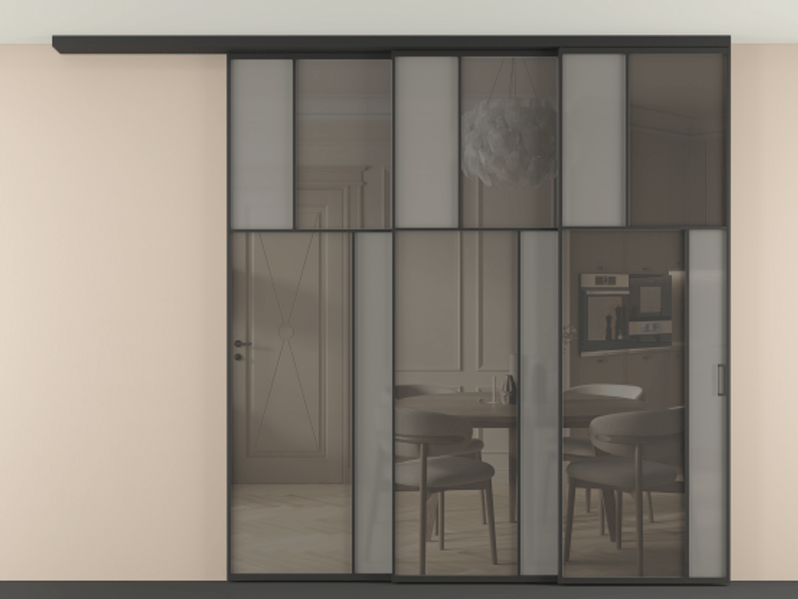 Перегородка Mosaic вдоль стены телескопик синхро 3 АЛПР 041.23 Алюминий Черный Сатинированное серое стекло, триплекс, 6 мм + Прозрачное серое стекло, триплекс, 6 мм. Скрытый короб ЧЕР Цена 90879040 so'm . Фабрика дверей Волховец 8 (800) 551 43 19  Перегородка Mosaic вдоль стены телескопик синхро 3 АЛПР 041.23 Алюминий Черный Сатинированное серое стекло, триплекс, 6 мм + Прозрачное серое стекло, триплекс, 6 мм Цена 90879040 so'm | Volhovec