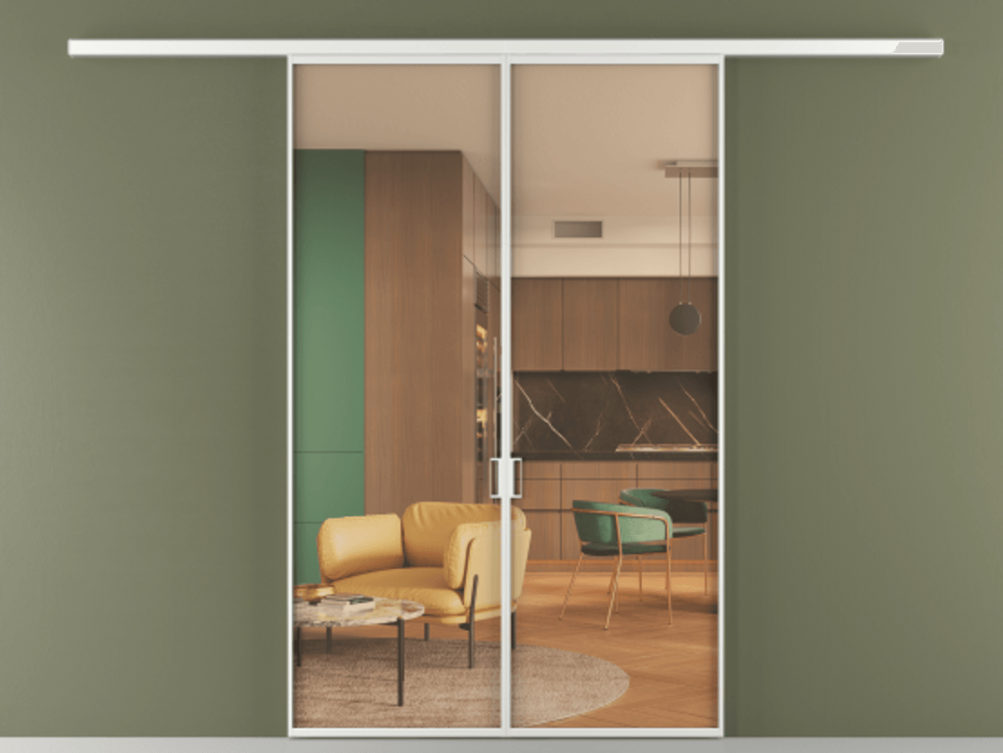 Перегородка Formato вдоль стены 2 створки АЛПР 040.01 Алюминий белоснежный Прозрачное оранжевое стекло, триплекс Цена 1498500 AMD | Volhovec