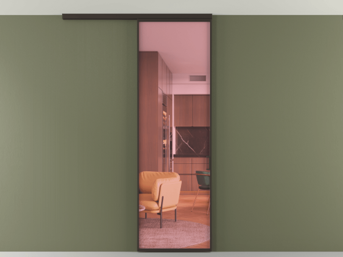 Перегородка Формато вдоль стены на потолок 1 створка АЛПР 040.01 Алюминий антрацит Прозрачное розовое стекло, триплекс Цена 623200 AMD | Volhovec