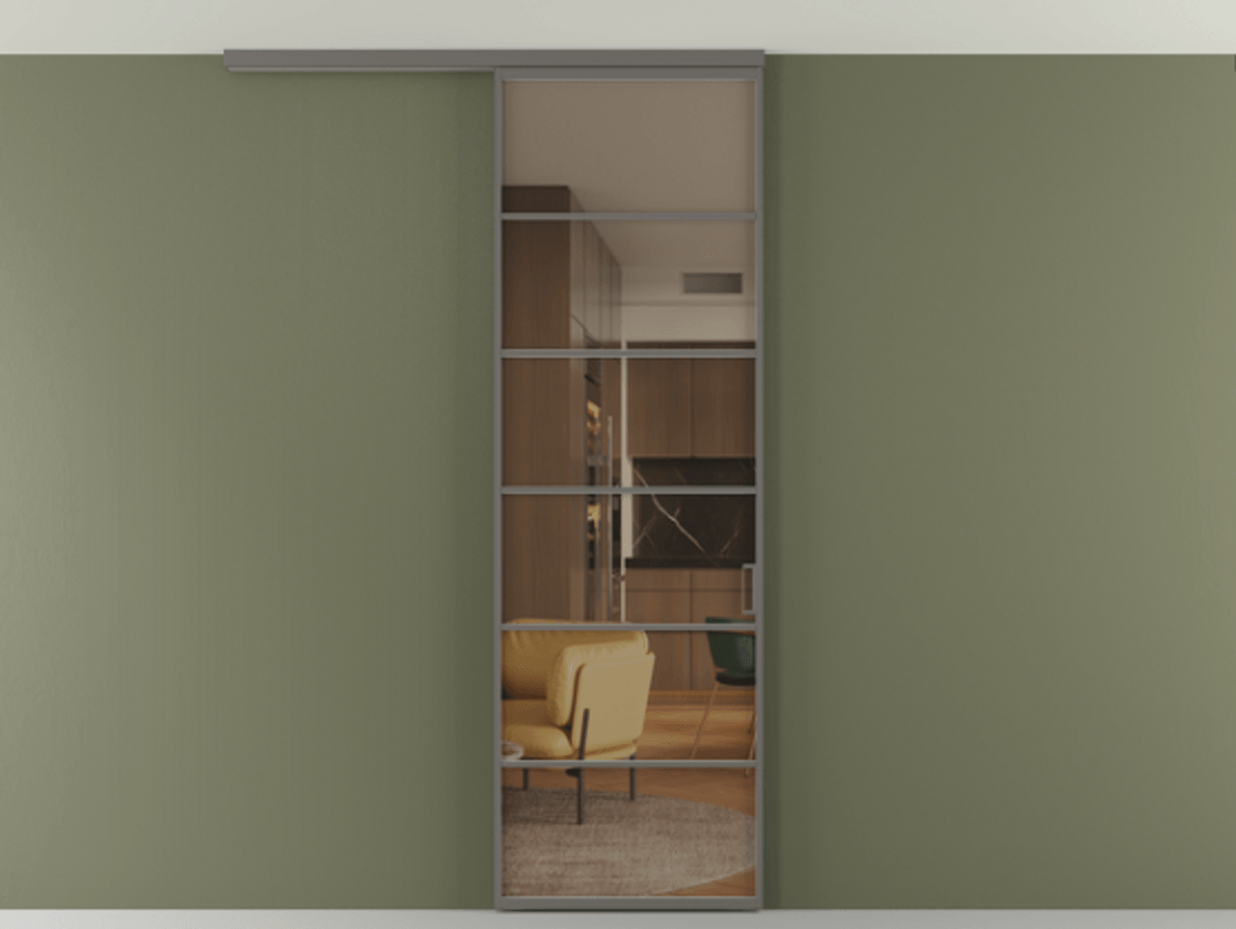 Перегородка Формато вдоль стены на потолок 1 створка АЛПР 040.04 Алюминий классический серый Прозрачное бронзовое стекло, триплекс Цена 696610 AMD | Volhovec