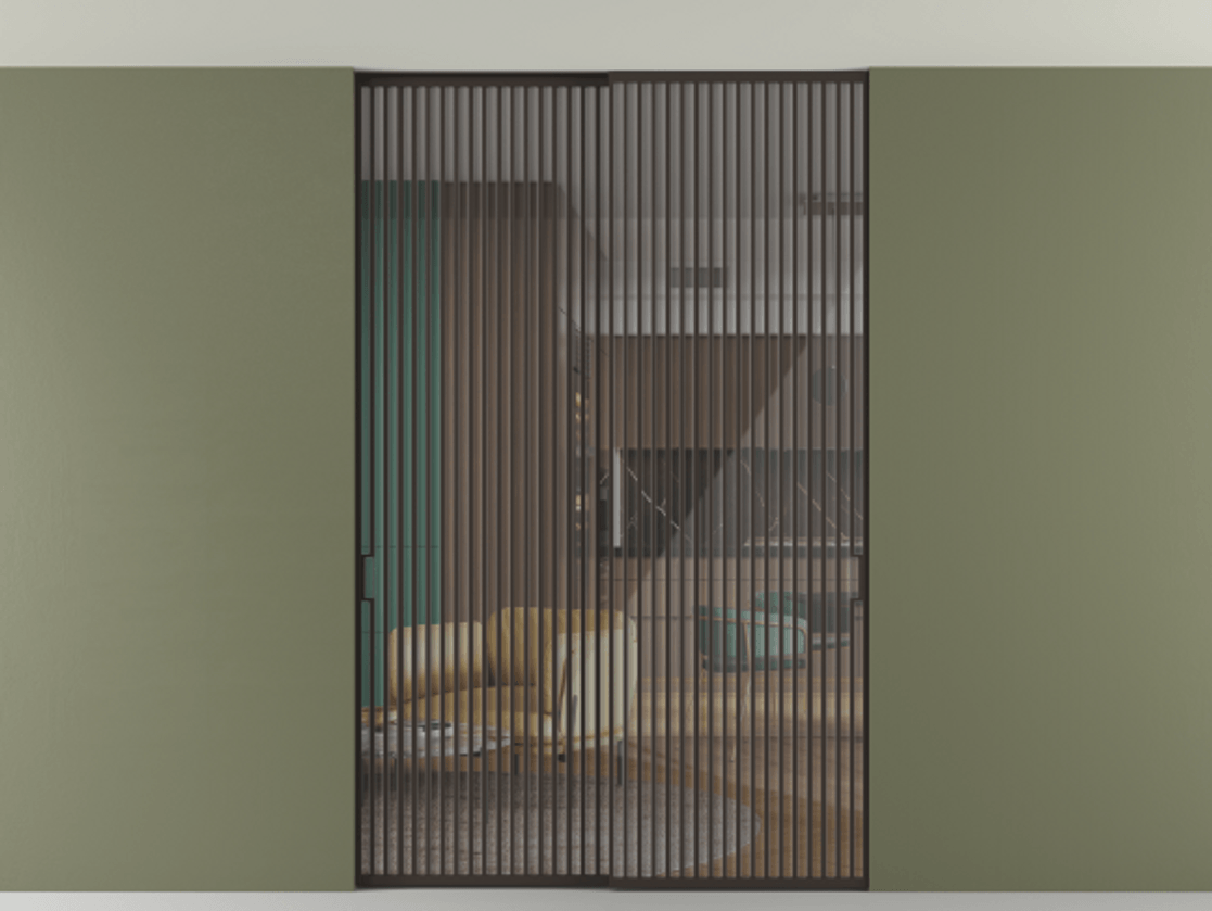 Перегородка Формато внутри проёма скрытое крепление в потолок 2 створки АЛПР 040.06 Алюминий антрацит Рефлективное прозрачное стекло "Стопсол", калёное Цена 3514430 AMD | Volhovec