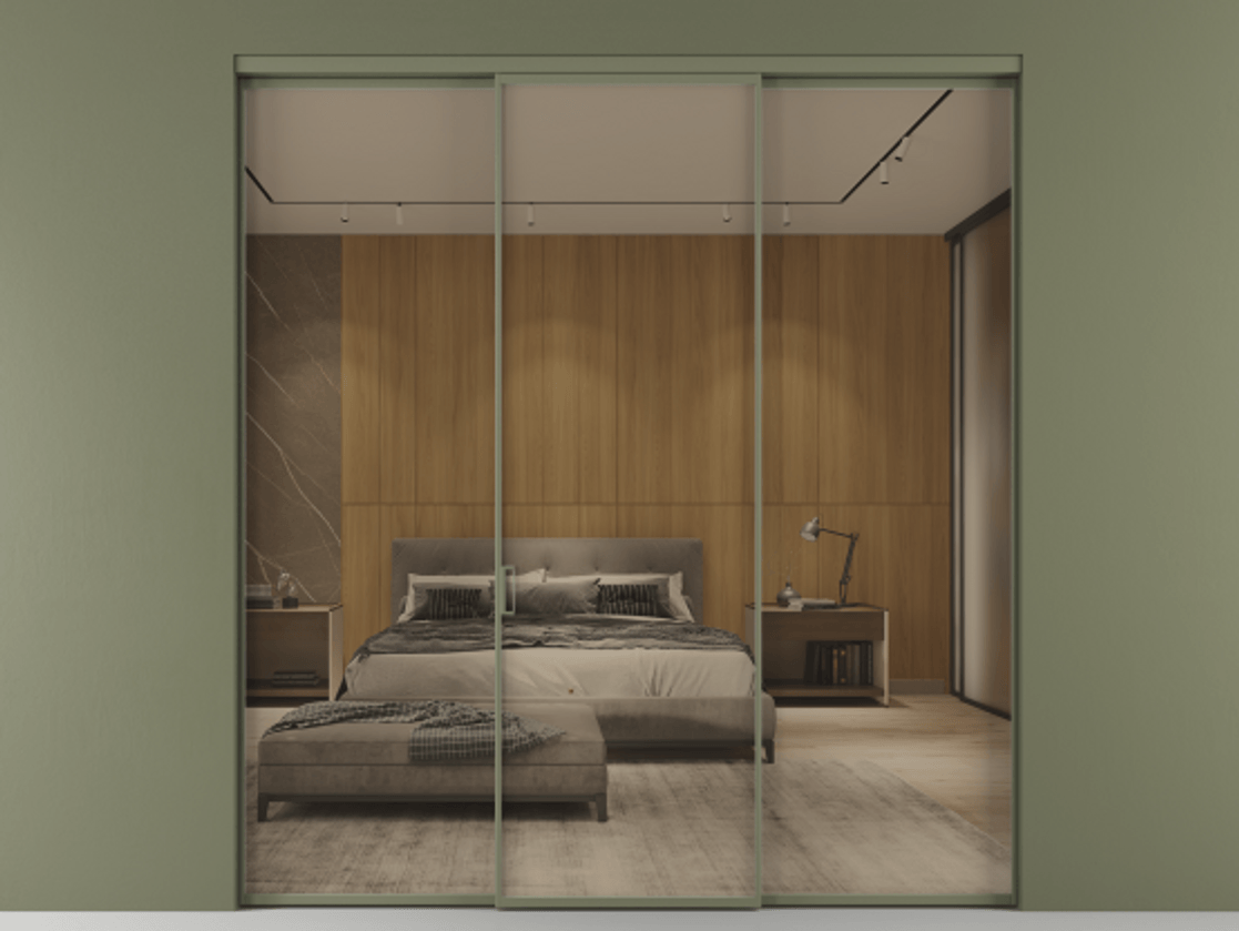 Перегородка Формато внутри проёма 3 створки АЛПР 040.01 Алюминий оливковый тёмный Рефлективное бронзовое стекло "Стопсол", калёное Цена 2032640 AMD | Volhovec