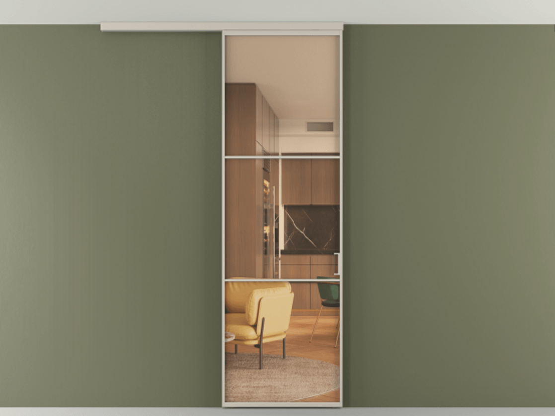 Перегородка Формато вдоль стены на потолок 1 створка АЛПР 040.03 Алюминий светло-бежевый Прозрачное оранжевое стекло, триплекс Цена 653200 AMD | Volhovec