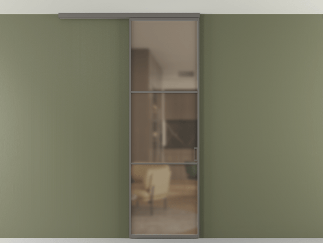 Перегородка Формато вдоль стены на потолок 1 створка АЛПР 040.03 Алюминий классический серый Сатинированное бронзовое стекло, триплекс Цена 681060 AMD | Volhovec