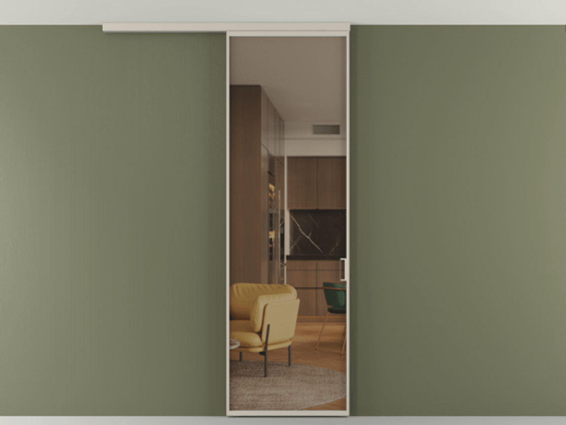 Перегородка Formato вдоль стены на потолок 1 створка АЛПР 040.01 Алюминий светло-бежевый Прозрачное бронзовое стекло, триплекс Цена 623170 AMD | Volhovec