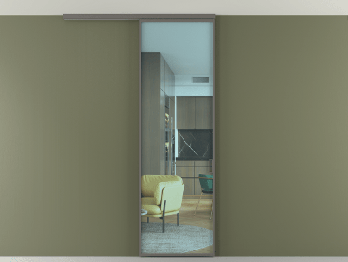 Перегородка Формато вдоль стены на потолок 1 створка АЛПР 040.01 Алюминий классический серый Прозрачное голубое стекло, триплекс Цена 623200 AMD | Volhovec