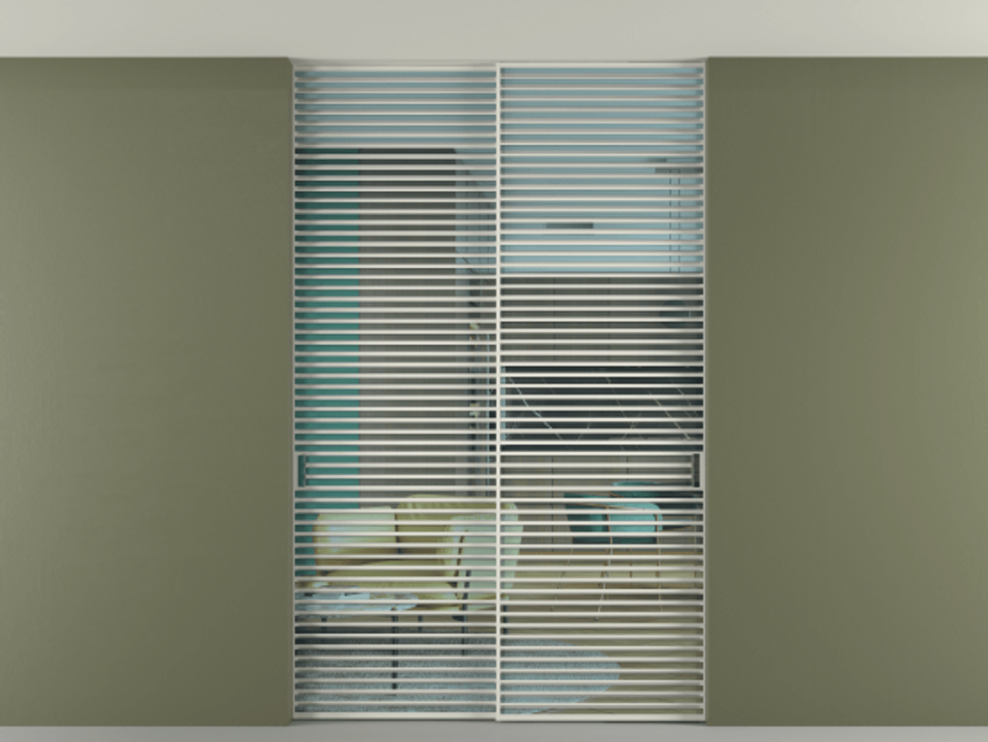 Перегородка Formato внутри проёма скрытое крепление в потолок 2 створки АЛПР 040.07 Алюминий Белый Прозрачное голубое стекло, триплекс Цена 2672100 AMD | Volhovec