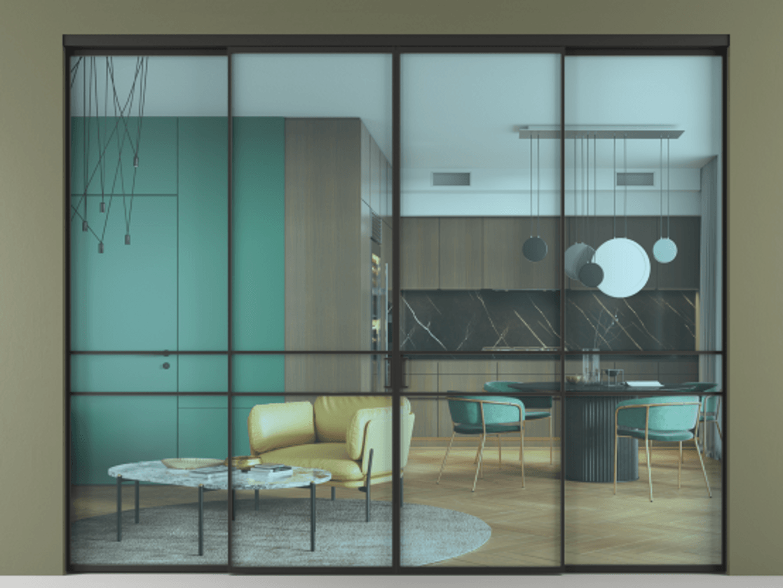 Перегородка Formato внутри проёма 4 створки АЛПР 040.02 Алюминий Черный Прозрачное голубое стекло, триплекс Цена 2185100 AMD  | Volhovec