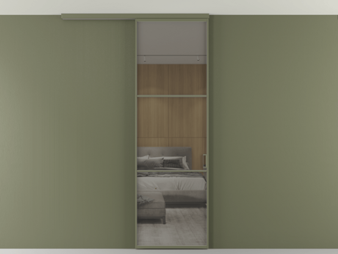 Перегородка Формато вдоль стены на потолок 1 створка АЛПР 040.03 Алюминий оливковый тёмный Рефлективное серое стекло "Стопсол", калёное Цена 724220 AMD | Volhovec