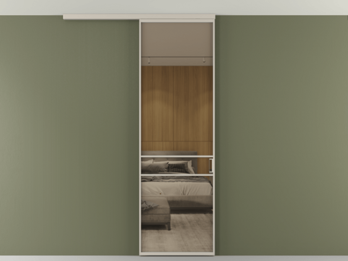 Перегородка Формато вдоль стены на потолок 1 створка АЛПР 040.02 Алюминий светло-бежевый Рефлективное бронзовое стекло "Стопсол", калёное Цена 846440 AMD | Volhovec