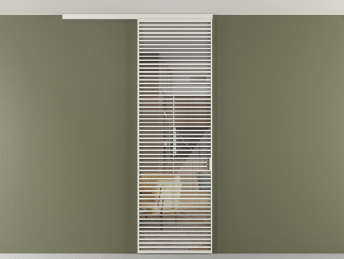 Перегородка Формато вдоль стены на потолок 1 створка АЛПР 040.07 Алюминий серый Рефлективное прозрачное стекло "Стопсол", калёное Цена 10090 AZE | Volhovec