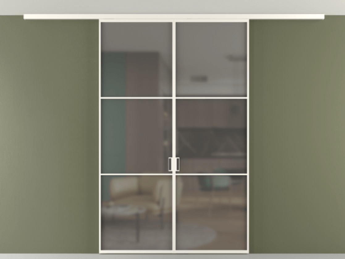 Перегородка Формато вдоль стены на потолок 2 створки АЛПР 040.03 Алюминий пудровый белый Сатинированное серое стекло, триплекс Цена 1537090 AMD | Volhovec