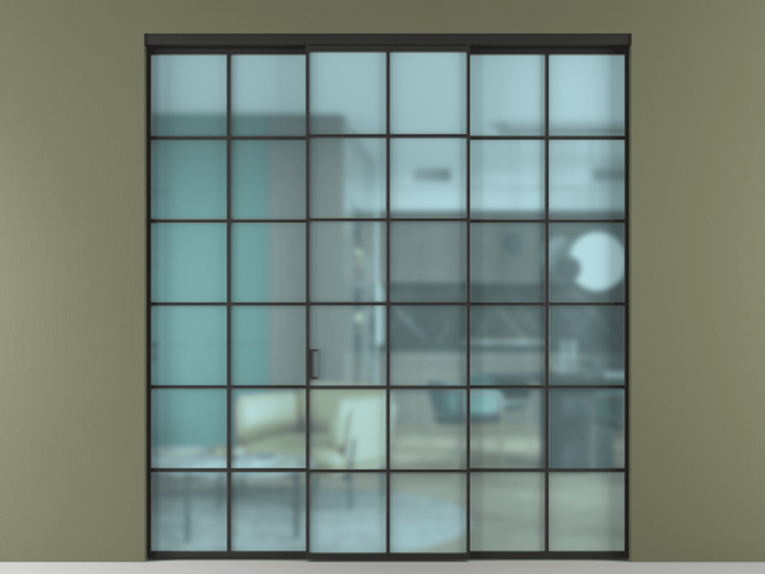 Перегородка Formato внутри проёма 3 створки АЛПР 040.05 Алюминий Черный Сатинированное голубое стекло, триплекс Цена 1729600 AMD | Volhovec