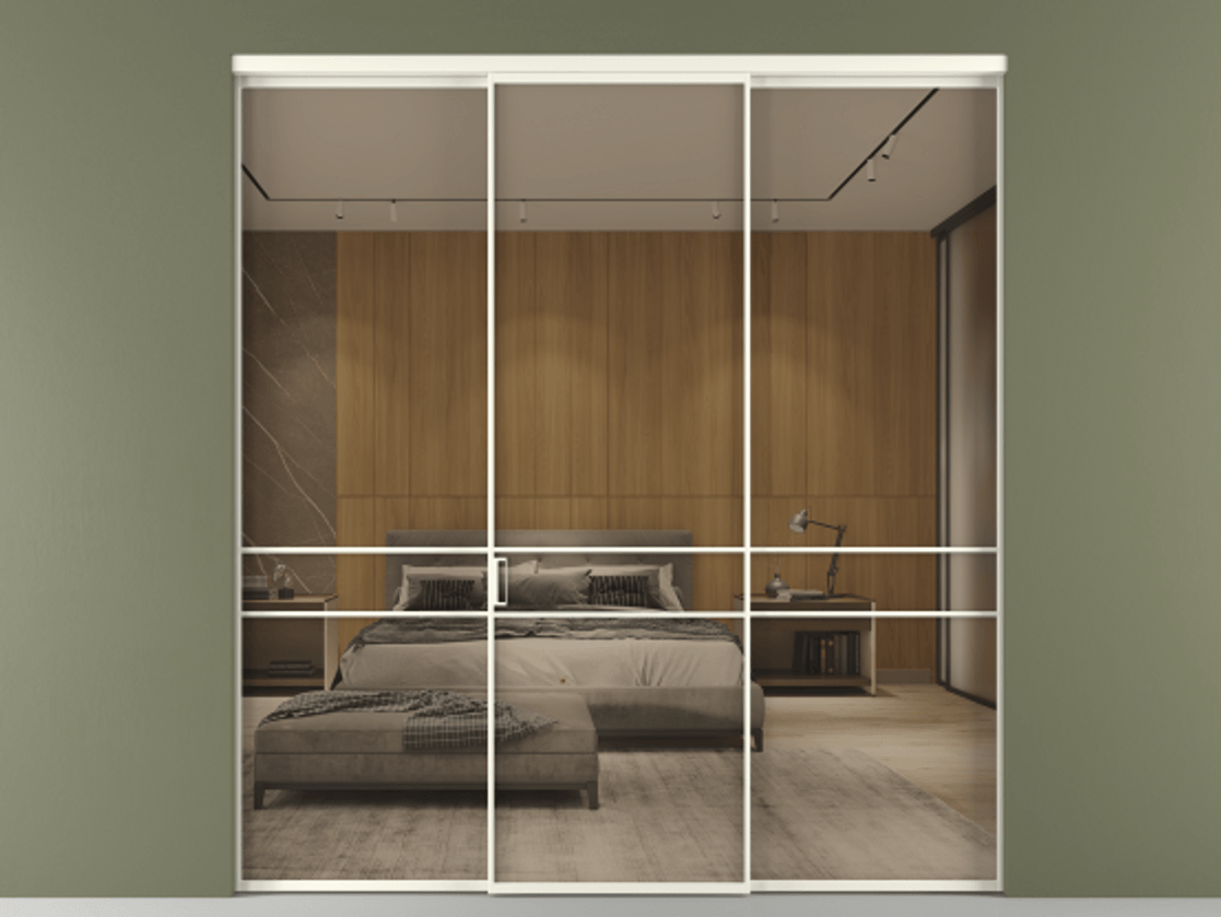 Перегородка Formato внутри проёма 3 створки АЛПР 040.02 Алюминий жемчужный Рефлективное бронзовое стекло "Стопсол", калёное Цена 2141890 AMD | Volhovec