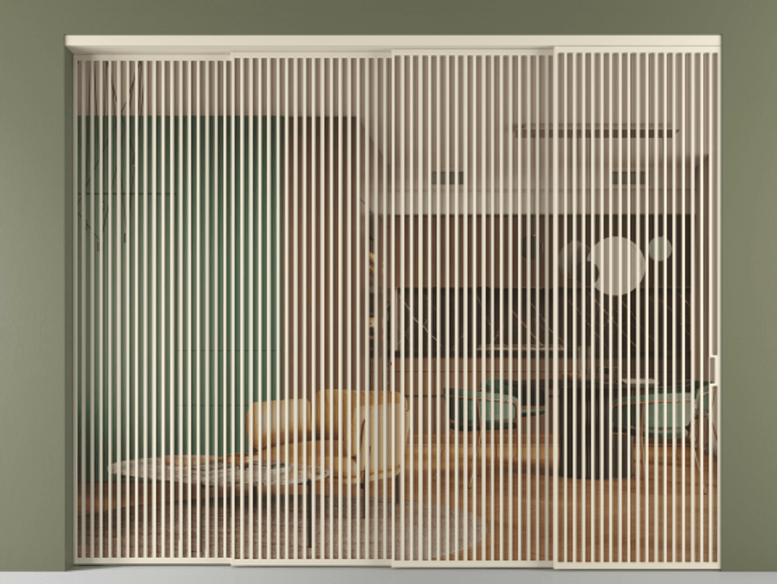 Перегородка Formato внутри проёма 4 створки с синхронным механизмом АЛПР 040.06 Алюминий бежево-серый Прозрачное оранжевое стекло, триплекс Цена 5242200 AMD | Volhovec