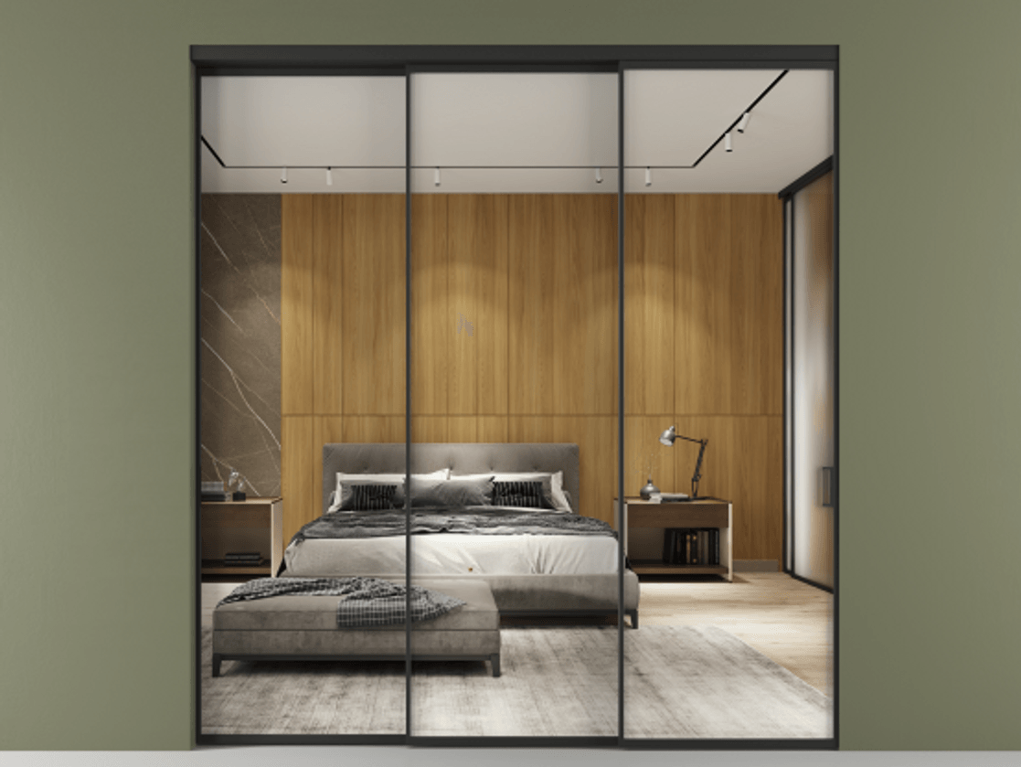 Перегородка Formato внутри проёма телескопик синхро 2 АЛПР 040.01 Алюминий Черный Двустороннее зеркало, триплекс 6 мм, триплекс 6 мм Цена 2262610 AMD  | Volhovec