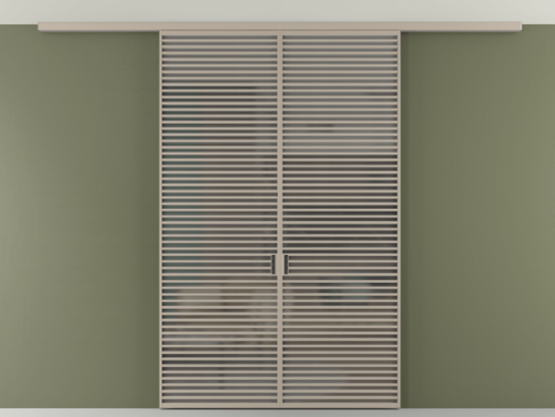 Перегородка Формато вдоль стены на потолок 2 створки АЛПР 040.07 Алюминий бисквитный Сатинированное серое стекло, триплекс Цена 2477450 AMD | Volhovec