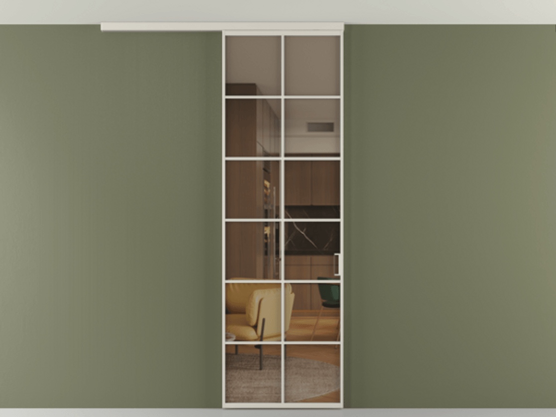 Перегородка Формато вдоль стены на потолок 1 створка АЛПР 040.05 Алюминий облачно-серый Прозрачное бронзовое стекло, триплекс Цена 727350 AMD | Volhovec