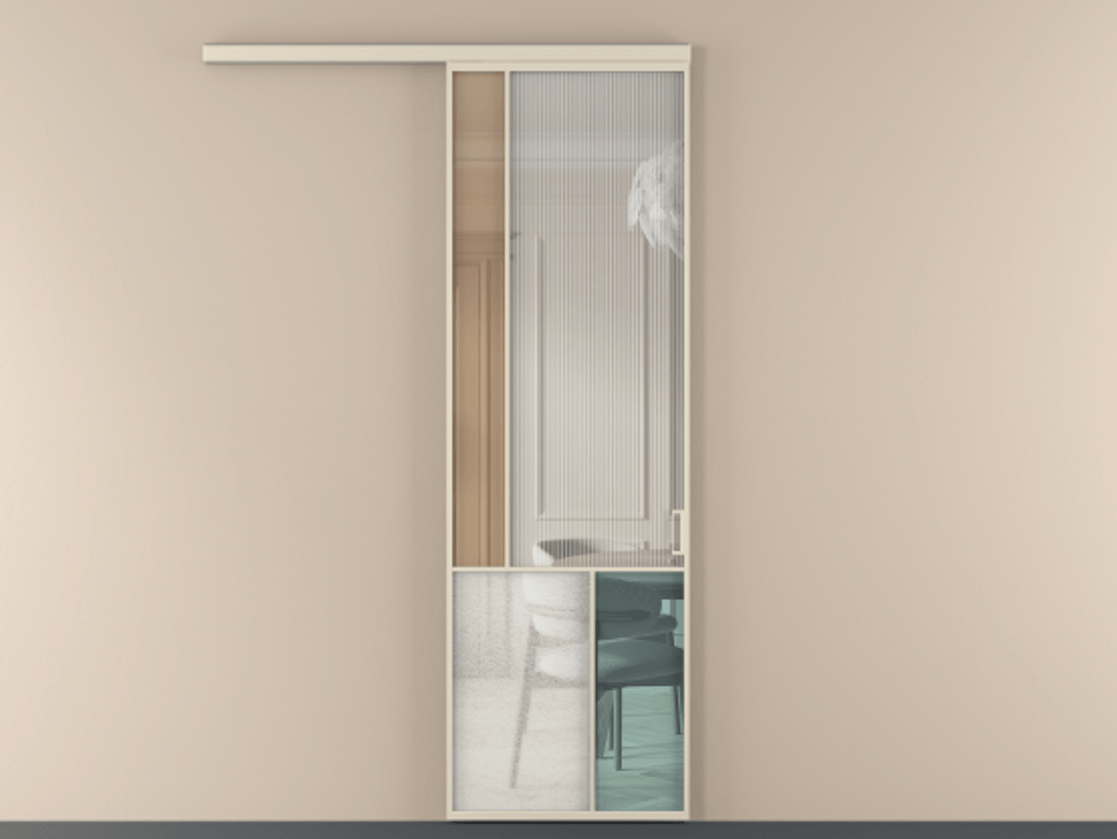 Перегородка Mosaic вдоль стены 1 створка АЛПР 041.20 Алюминий бежево-серый Комбинация стекол Группы 1 и Группы 3 Цена 964600 AMD | Volhovec