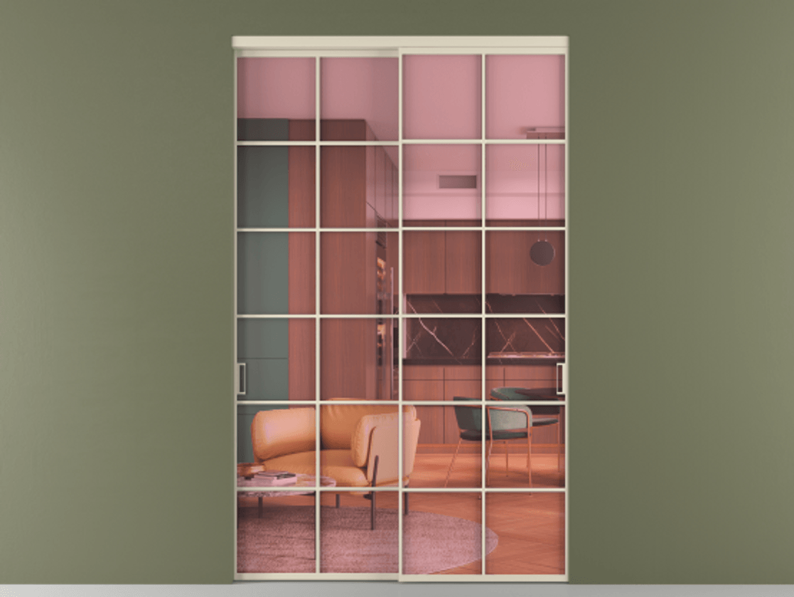 Перегородка Formato внутри проёма 2 створки АЛПР 040.05 Алюминий бежево-серый Прозрачное розовое стекло, триплекс Цена 2999300 AMD  | Volhovec