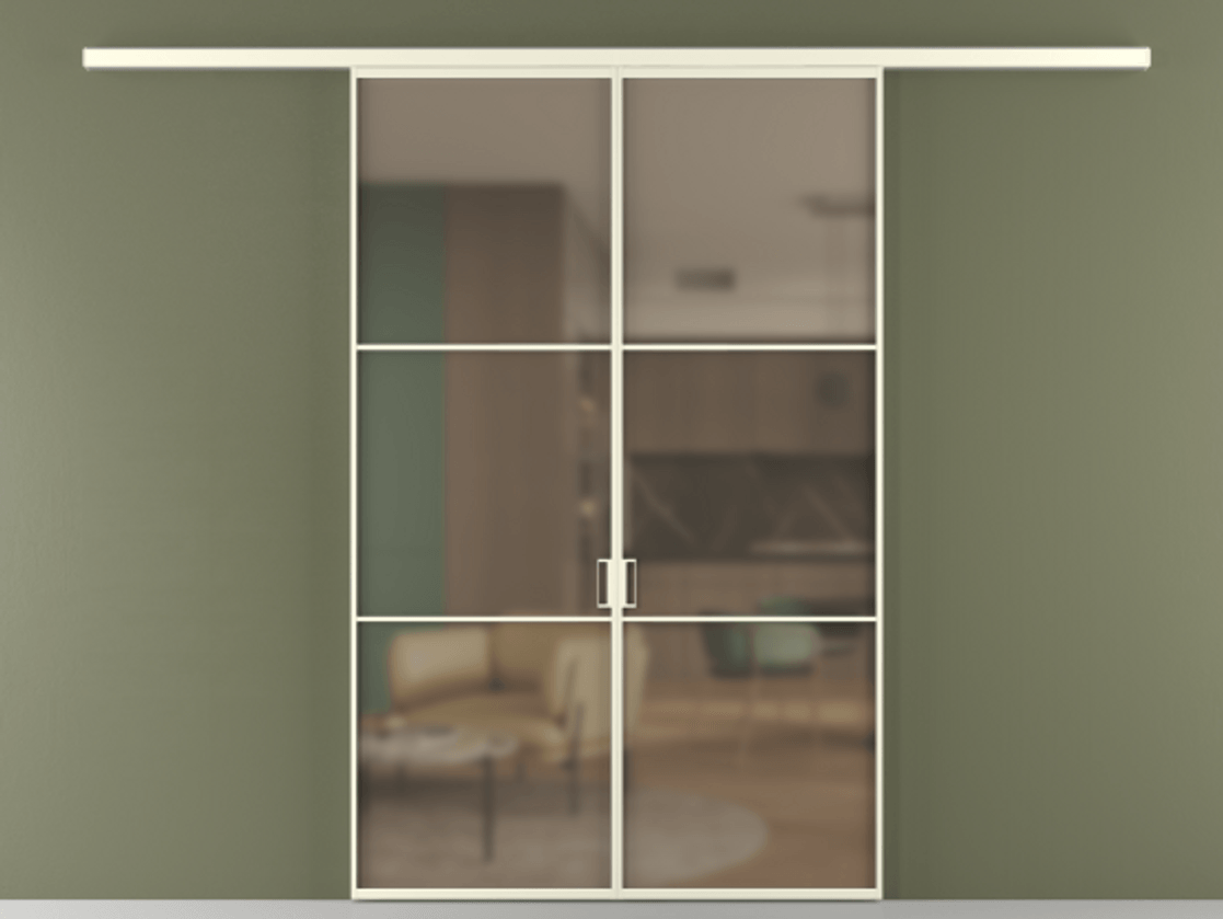 Перегородка Формато вдоль стены 2 створки АЛПР 040.03 Алюминий молочно-белый Сатинированное бронзовое стекло, триплекс Цена 1318110 AMD | Volhovec