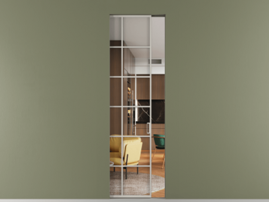 Перегородка Formato скрытый пенал 1 створка АЛПР 040.05 Алюминий тёплый серый Прозрачное стекло "Crystal Vision", калёное Цена 1255700 AMD | Volhovec