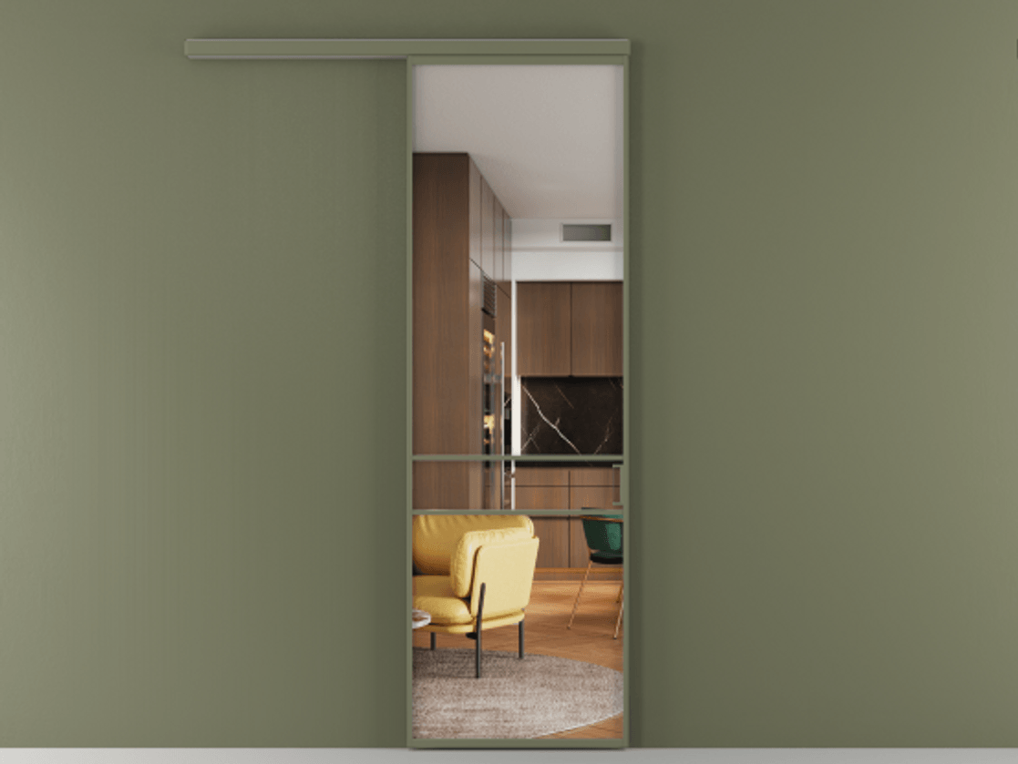 Перегородка Formato вдоль стены 1 створка АЛПР 040.02 Алюминий оливковый тёмный Прозрачное стекло "Crystal Vision", калёное Цена 870650 AMD  | Volhovec