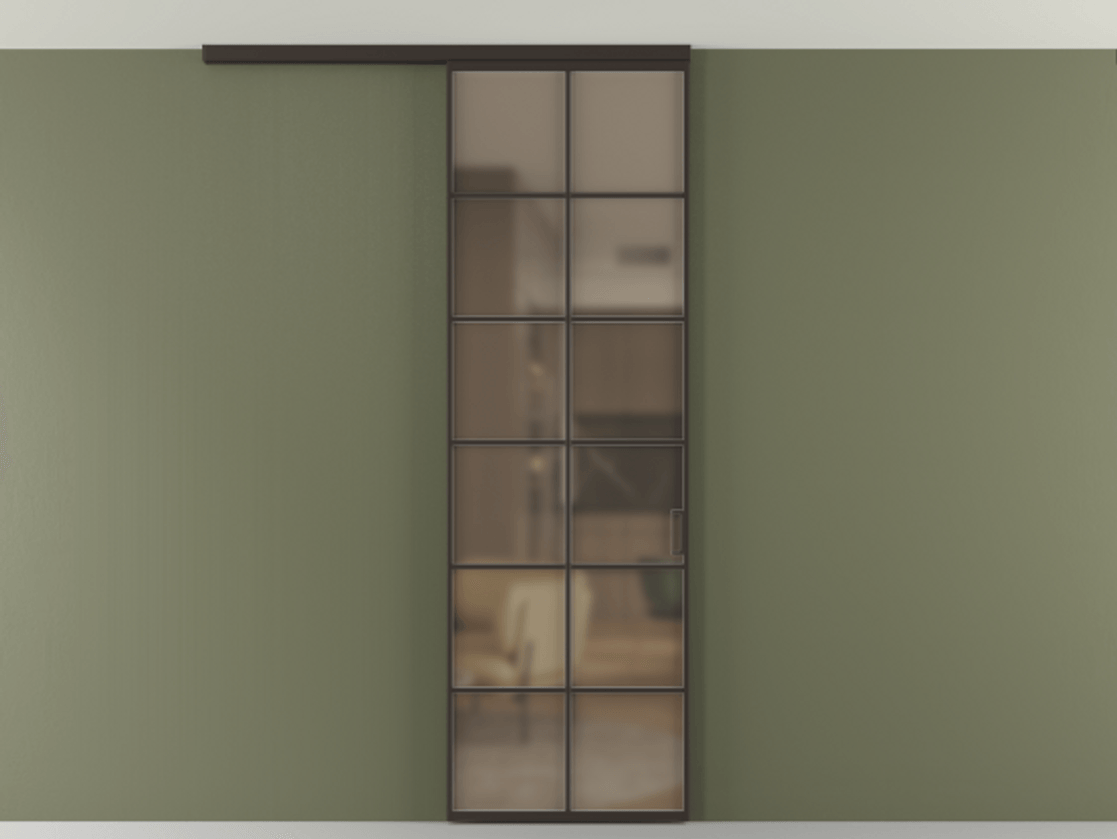 Перегородка Формато вдоль стены на потолок 1 створка АЛПР 040.05 Алюминий антрацит Сатинированное бронзовое стекло, триплекс Цена 727350 AMD | Volhovec