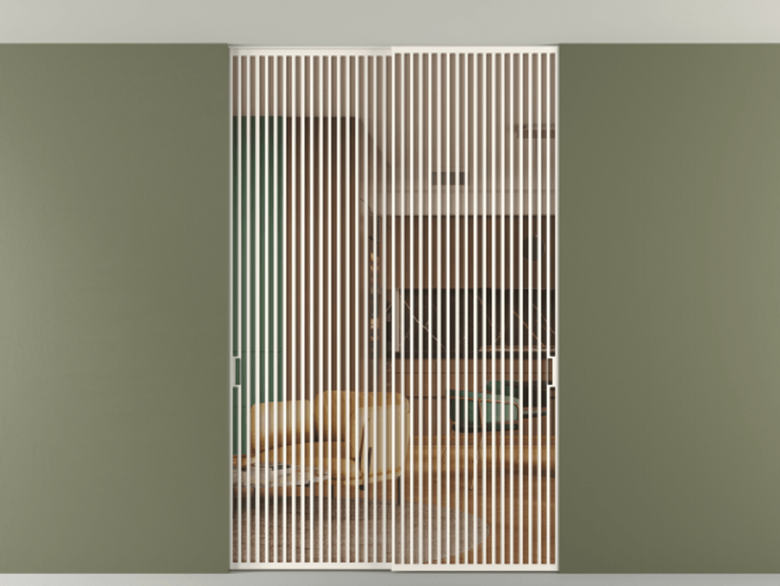 Перегородка Формато внутри проёма скрытое крепление в потолок 2 створки АЛПР 040.06 Алюминий пудровый белый Прозрачное оранжевое стекло, триплекс Цена 2764500 AMD | Volhovec