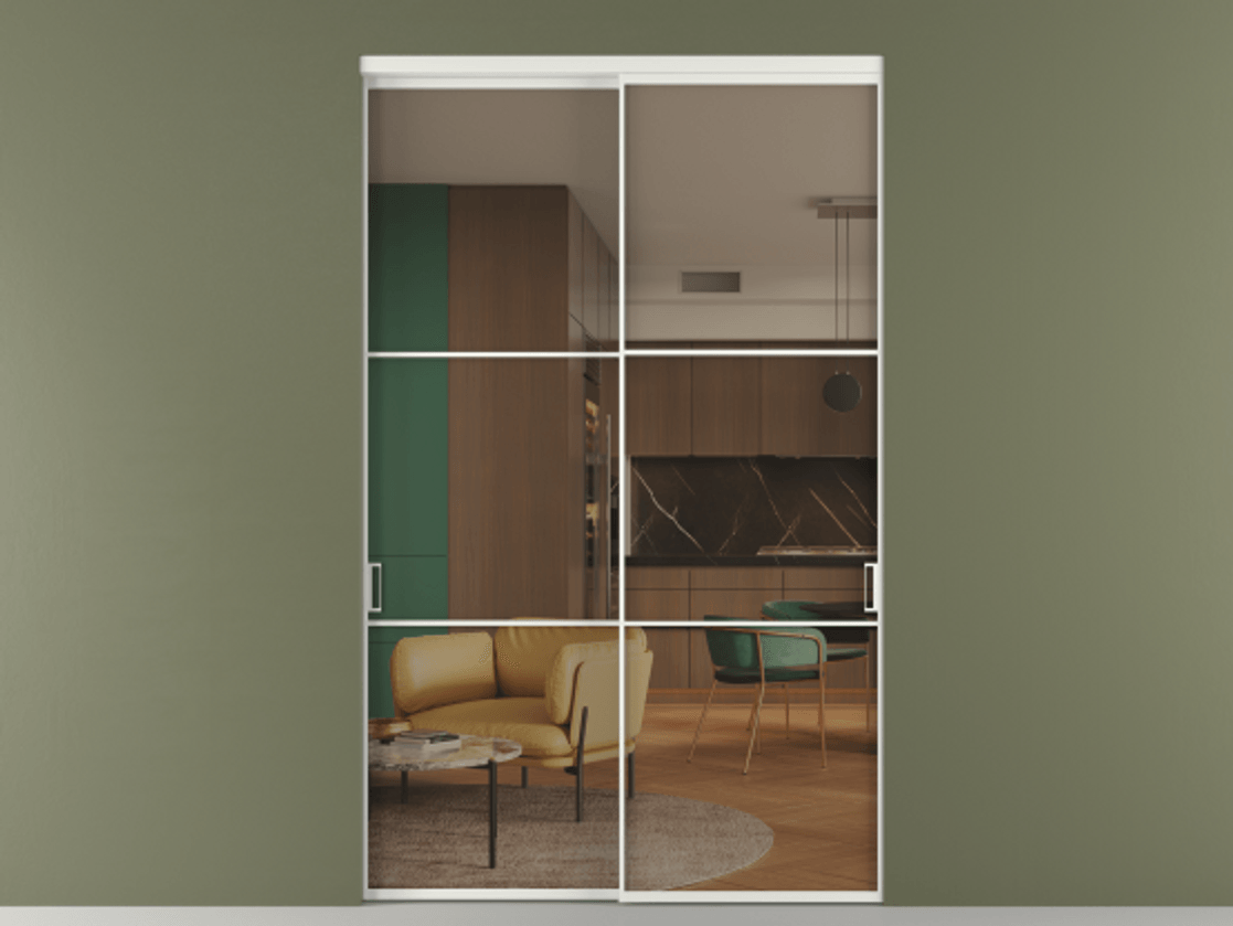 Перегородка Формато внутри проёма 2 створки АЛПР 040.03 Алюминий светло-серый Прозрачное бронзовое стекло, триплекс Цена 424750 ₽  | Volhovec