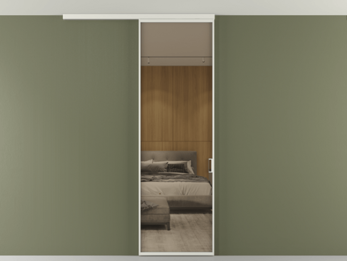 Перегородка Формато вдоль стены на потолок 1 створка АЛПР 040.01 Алюминий серый Рефлективное бронзовое стекло "Стопсол", калёное Цена 806380 AMD | Volhovec