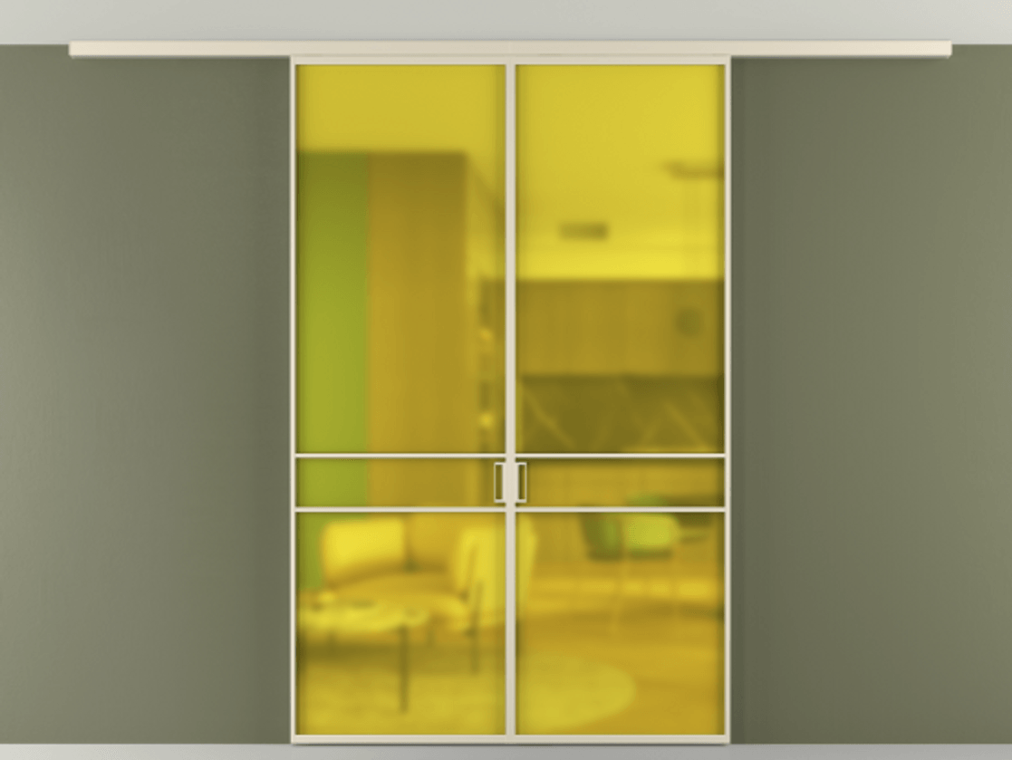 Перегородка Formato вдоль стены на потолок 2 створки АЛПР 040.02 Алюминий бежево-серый Сатинированное жёлтое стекло, триплекс Цена 1314200 AMD | Volhovec