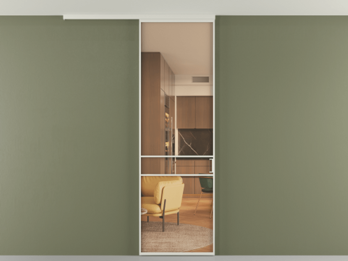 Перегородка Формато вдоль стены на потолок 1 створка АЛПР 040.02 Алюминий Белый Прозрачное оранжевое стекло, триплекс Цена 628500 AMD | Volhovec