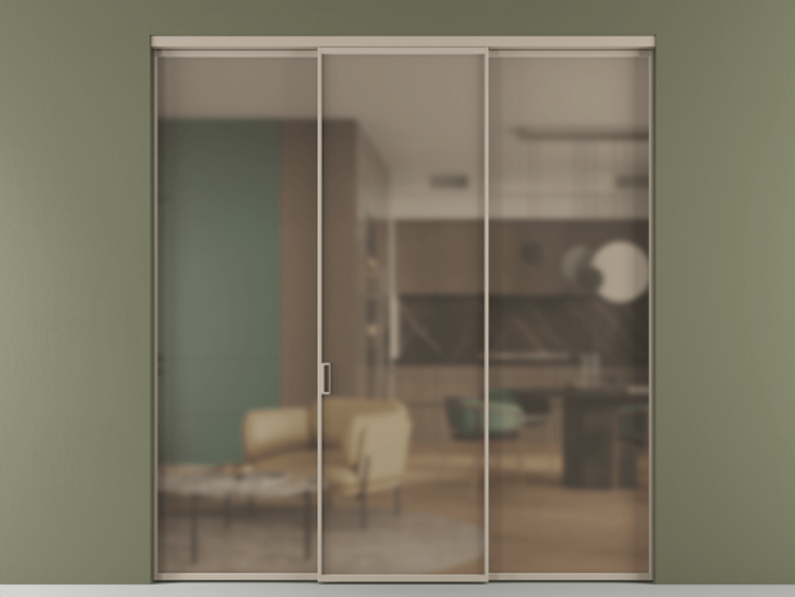 Перегородка Формато внутри проёма 3 створки АЛПР 040.01 Алюминий бисквитный Сатинированное бронзовое стекло, триплекс Цена 1518240 AMD | Volhovec