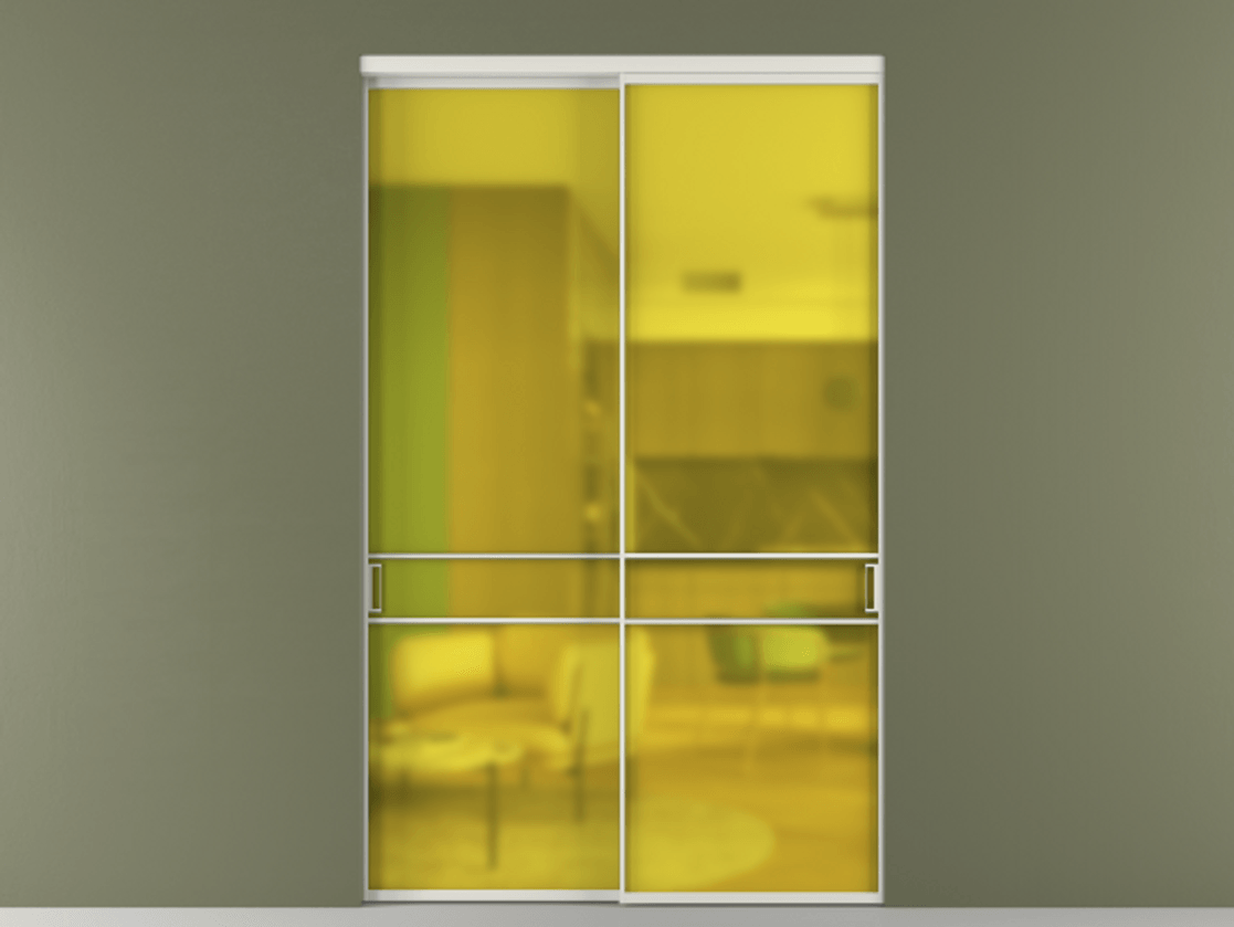 Перегородка Formato внутри проёма 2 створки АЛПР 040.02 Алюминий серый Сатинированное жёлтое стекло, триплекс Цена 2915200 AMD  | Volhovec