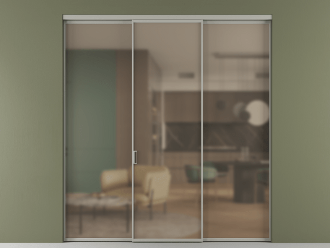 Перегородка Формато внутри проёма 3 створки АЛПР 040.01 Алюминий нейтральный серый Сатинированное бронзовое стекло, триплекс Цена 1518240 AMD | Volhovec