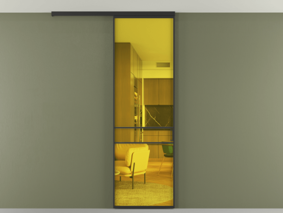 Перегородка Formato вдоль стены на потолок 1 створка АЛПР 040.02 Алюминий Черный Прозрачное жёлтое стекло, триплекс Цена 655000 AMD | Volhovec