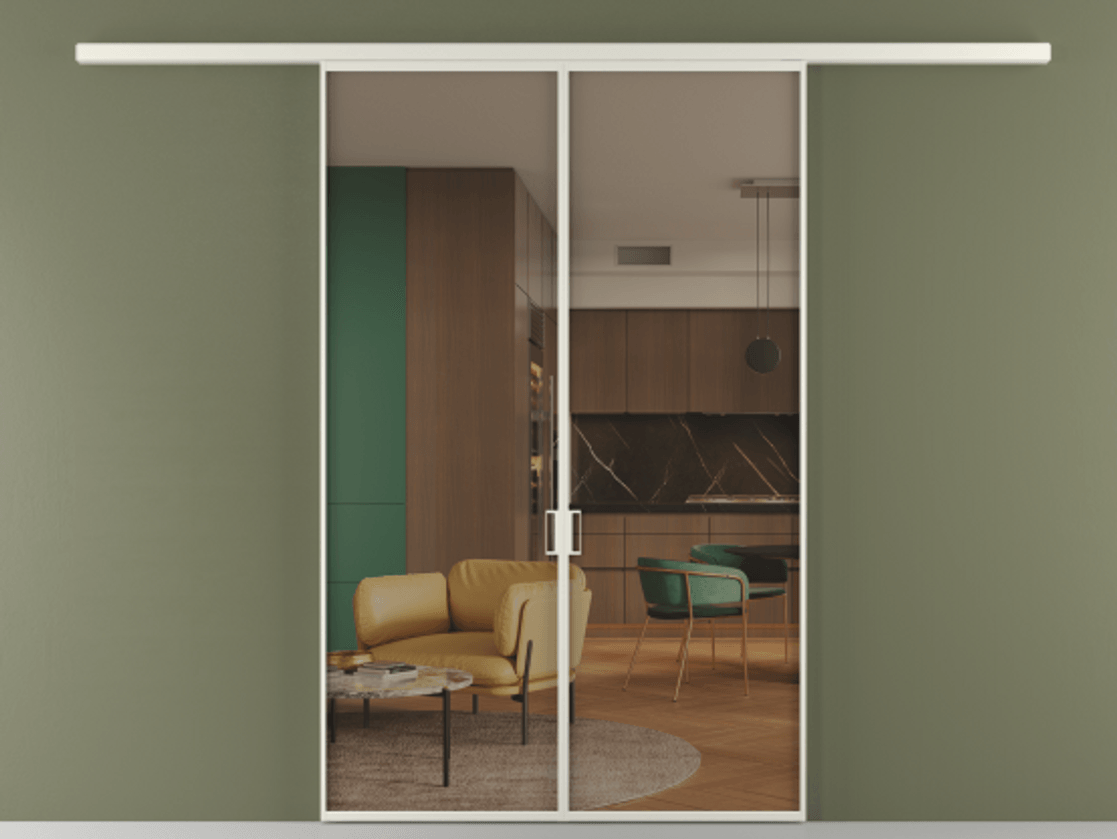 Перегородка Formato вдоль стены двустворчатая АЛПР 040.01 Алюминий Белый Прозрачное бронзовое стекло, триплекс Цена 1355540 AMD | Volhovec