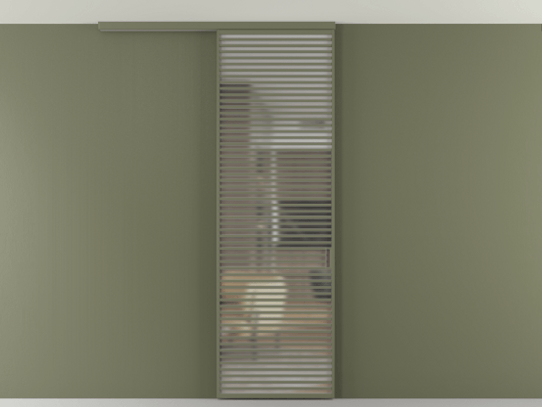 Перегородка Формато вдоль стены на потолок 1 створка АЛПР 040.07 Алюминий оливковый тёмный Сатинированное стекло "Мателюкс Кристал Вижн", калёное, матовое, каленое 6 мм Цена 1305830 AMD | Volhovec