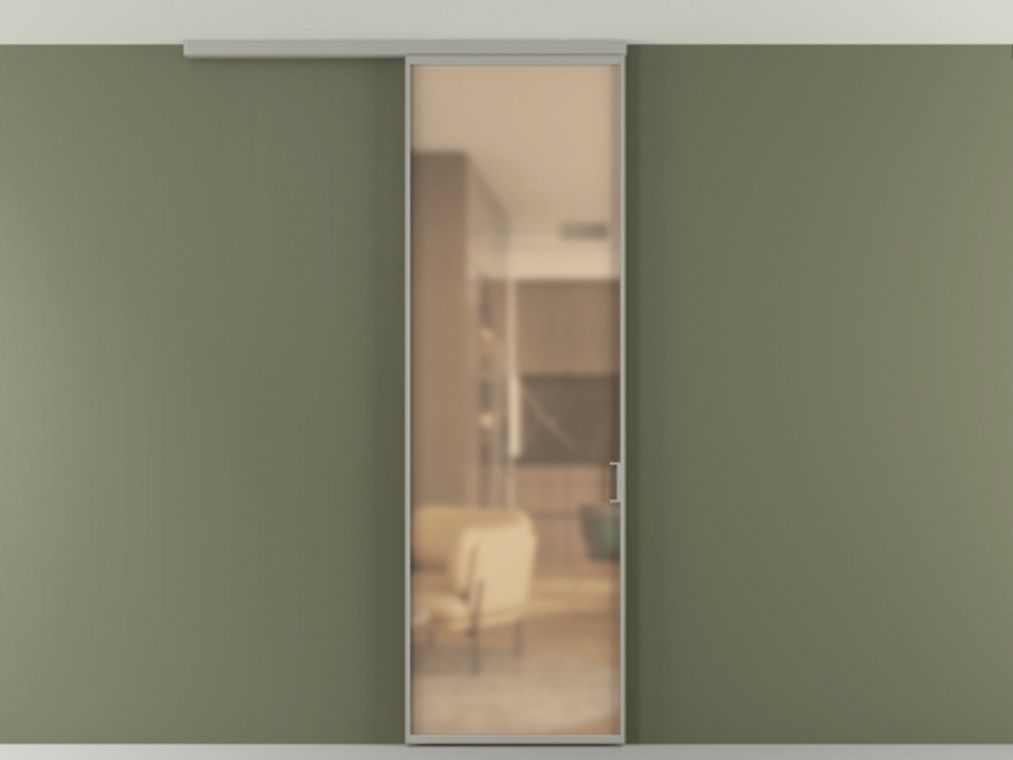 Перегородка Формато вдоль стены на потолок 1 створка АЛПР 040.01 Алюминий нейтральный серый Сатинированное оранжевое стекло, триплекс Цена 623200 AMD | Volhovec