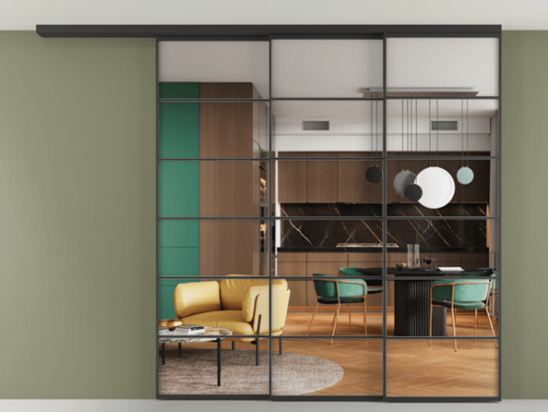 Перегородка Formato вдоль стены на потолок телескопик синхро 3 АЛПР 040.04 Алюминий Черный Прозрачное стекло "Crystal Vision", калёное, 6 мм. Скрытый короб ЧЕР Цена 3016730 AMD 1. Полотно 2 шт.  (800/2100 мм)
2. Комплект установки раздвижной системы
3. Базовый комплект фурнитуры
4.Ручка RONDO
. Фабрика дверей Волховец 8 (800) 551 43 19  Перегородка Formato вдоль стены на потолок телескопик синхро 3 АЛПР 040.04 Алюминий Черный Прозрачное стекло "Crystal Vision", калёное, 6 мм Цена 3016730 AMD | Volhovec