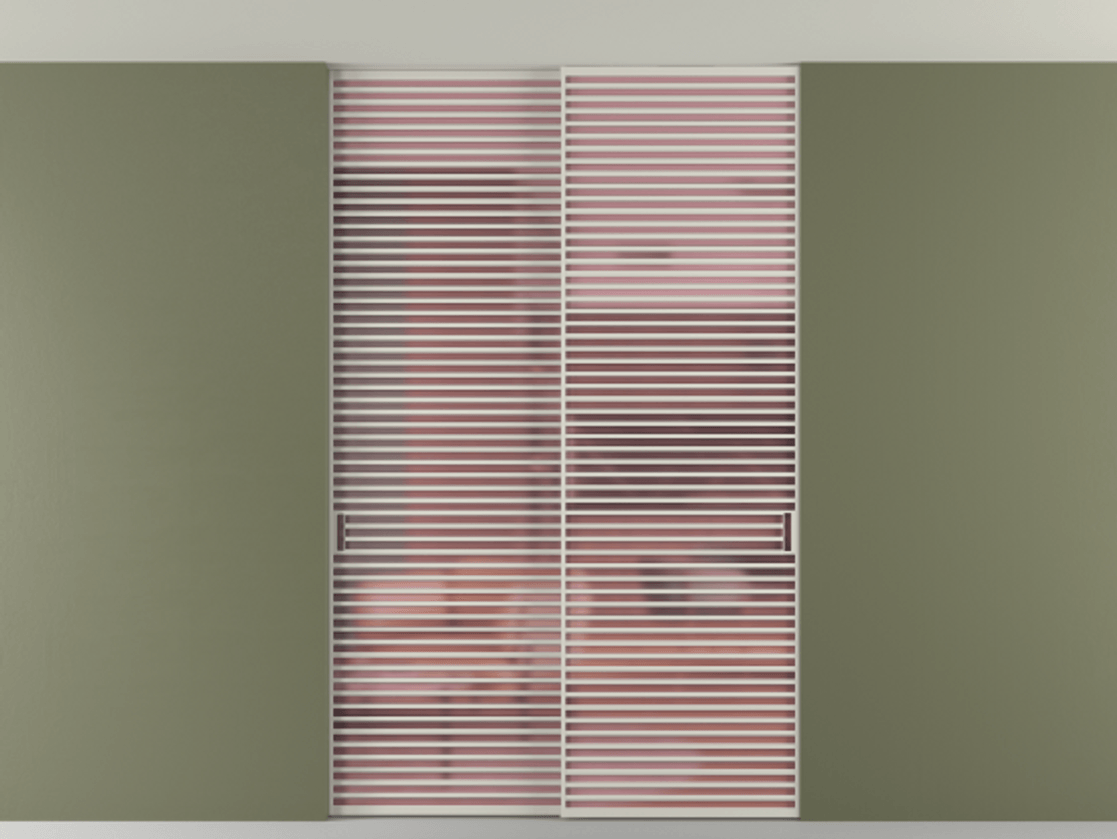 Перегородка Формато внутри проёма скрытое крепление в потолок 2 створки АЛПР 040.07 Алюминий тёплый серый Сатинированное розовое стекло, триплекс Цена 2764500 AMD | Volhovec