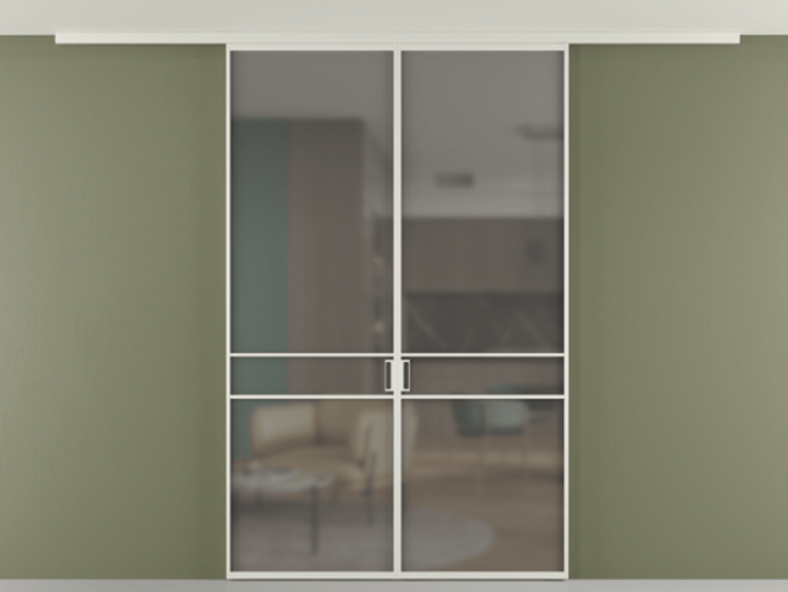 Перегородка Формато вдоль стены на потолок 2 створки АЛПР 040.02 Алюминий Белый Сатинированное серое стекло, триплекс Цена 179575 ₽ | Volhovec