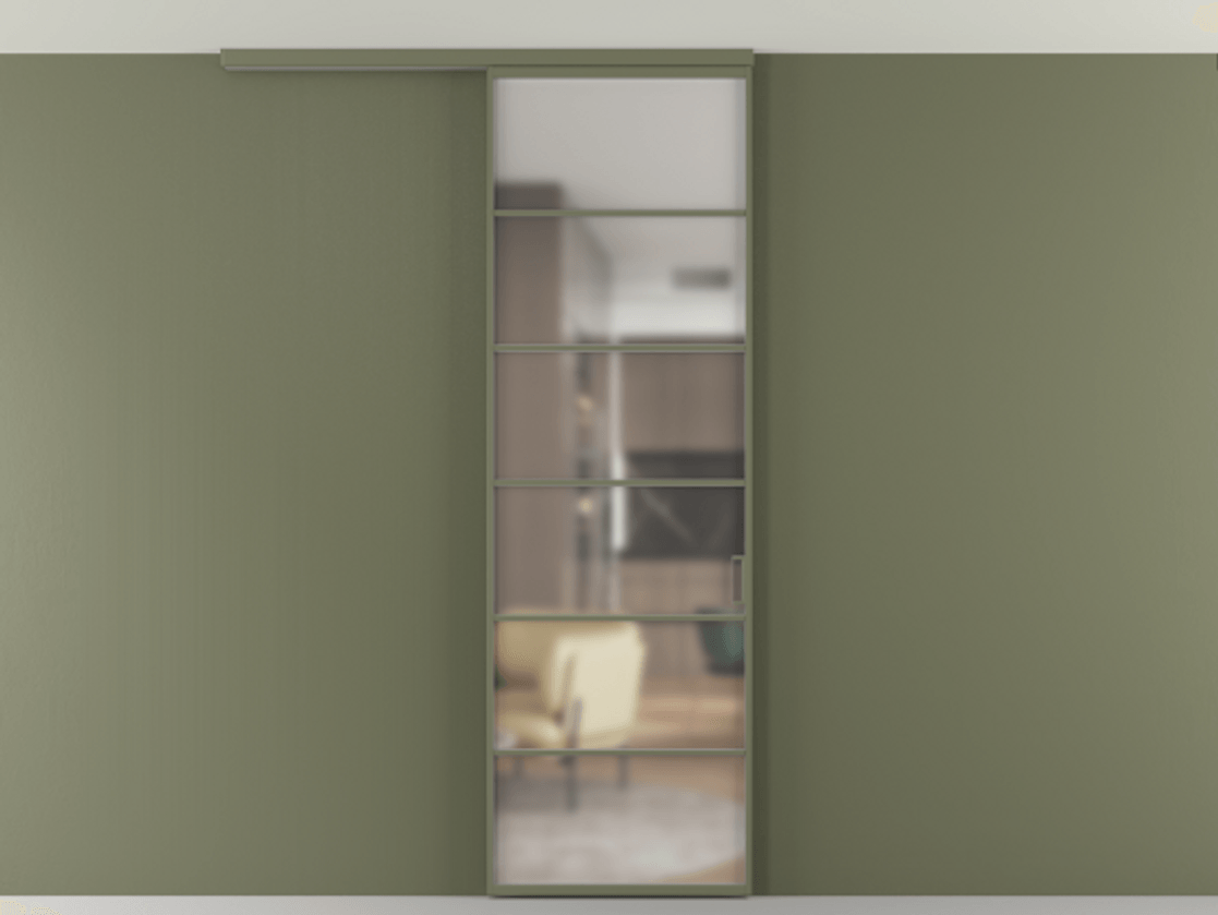 Перегородка Формато вдоль стены на потолок 1 створка АЛПР 040.04 Алюминий оливковый тёмный Сатинированное стекло "Мателюкс Кристал Вижн", калёное, матовое, каленое 6 мм Цена 770520 AMD | Volhovec