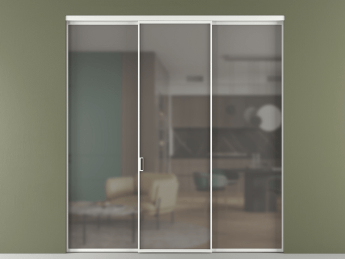 Перегородка Формато внутри проёма 3 створки АЛПР 040.01 Алюминий белоснежный Сатинированное серое стекло, триплекс Цена 1518240 AMD | Volhovec