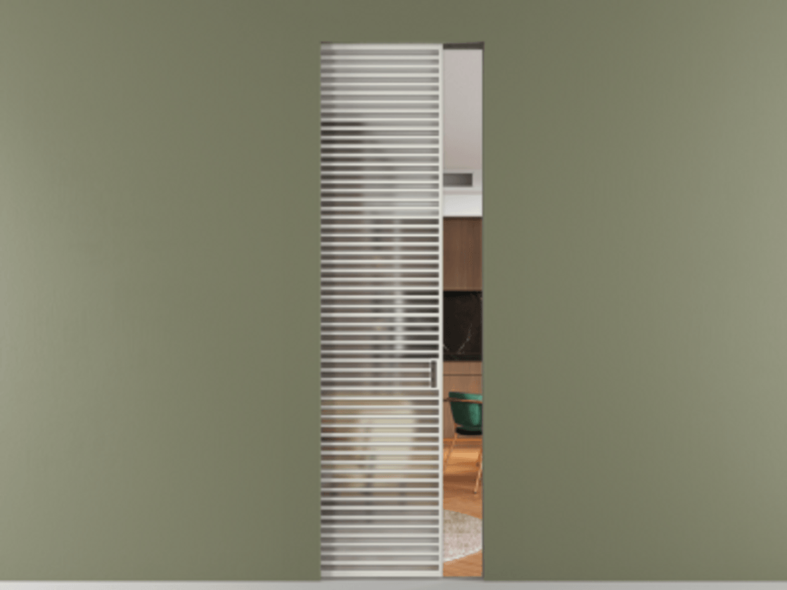 Перегородка Формато скрытый пенал 1 створка АЛПР 040.07 Алюминий Белый Сатинированное стекло "Мателюкс Кристал Вижн", калёное, матовое, каленое 6 мм Цена 932291 AMD | Volhovec